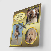 記憶3写真犬の記念の金ゴールドのコラージュ スクエア壁時計 (傾斜)