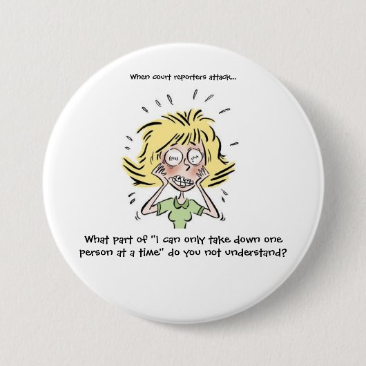 記者おもしろいが攻撃したとき 缶バッジ (正面)