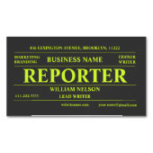 記者ジャーナリストのブラック マグネット名刺 (正面)