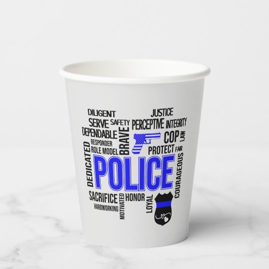 記述的な言葉を持つ警察パーティーカップ 紙コップ (裏面)