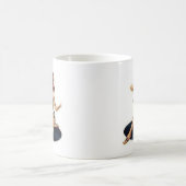 記録に坐っている女の子の上のPin コーヒーマグカップ (中央)