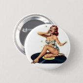 記録に坐っている女の子の上のPin 缶バッジ (正面&裏面)
