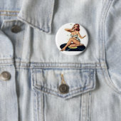 記録に坐っている女の子の上のPin 缶バッジ (インサイチュ)