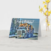 記録のトラックのクールなトラック運転手の誕生日カード カード (黄色い花)