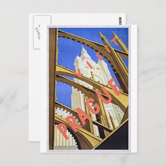 訪問のプラハのヴィンテージ旅行ポスター芸術 ポストカード (正面/裏面)