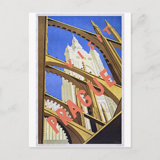 訪問のプラハのヴィンテージ旅行ポスター芸術 ポストカード (正面)