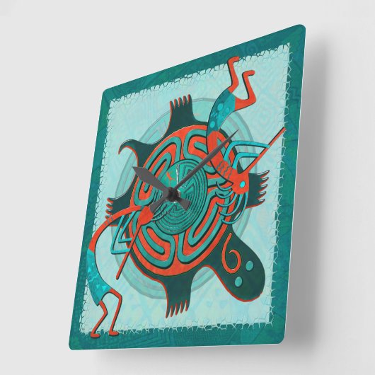 訪問者のAnasaziの原産の民芸 スクエア壁時計 (傾斜)