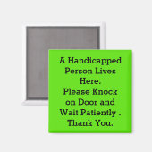 訪問者へのメタルドアマグネット「ハンディキャップ」メッセージ マグネット (正面/裏面)