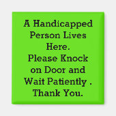 訪問者へのメタルドアマグネット「ハンディキャップ」メッセージ マグネット (正面)