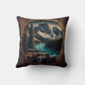 設定の渓流によるヴィンテージ素朴車 クッション (裏面)