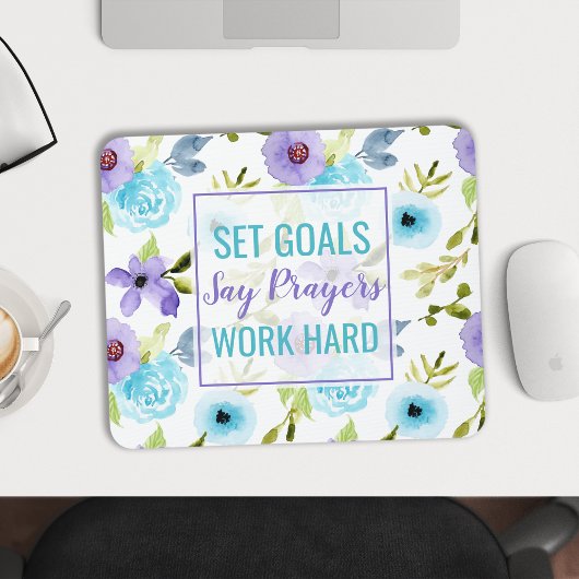 設定ゴール祈りの言葉の作業懸命水色フローラ マウスパッド