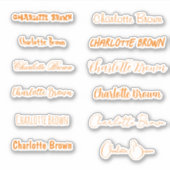 設定12 |透明なカスタムオレンジスタイリッシュ色の名前 シール (正面)