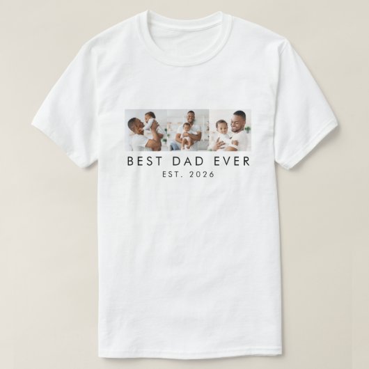 設立年3枚の写真 最高のパパ Tシャツ (デザイン正面)