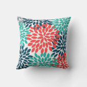 設計されているダリアPinnata (のティール（緑がかった色）オレンジ、青) クッション (裏面)