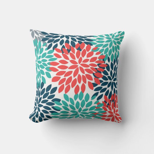 設計されているダリアPinnata (のティール（緑がかった色）オレンジ、青) クッション (正面)