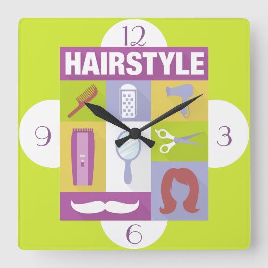 設計されている専門の美容師の画像的 スクエア壁時計 (正面)