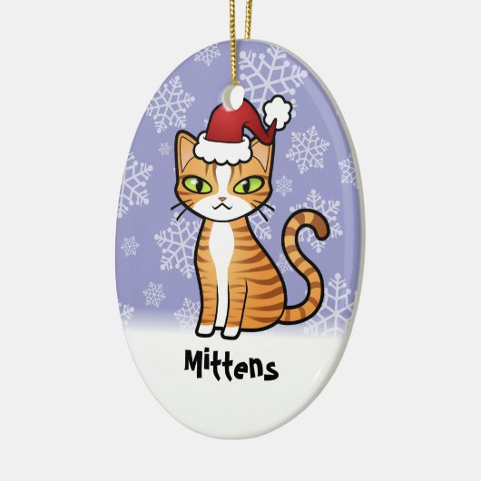 設計して下さいあなた自身の漫画猫(クリスマス)を セラミックオーナメント (左)