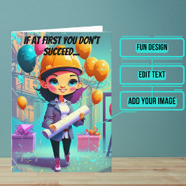 設計図と女性技術者誕生日 カード