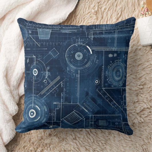 設計図のテクニカルスケッチ幾何学的 クッション (ブランケット)