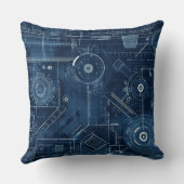 設計図のテクニカルスケッチ幾何学的 クッション (裏面)