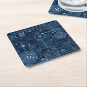 設計図のテクニカルスケッチ幾何学的 スクエアペーパーコースター (アングル)
