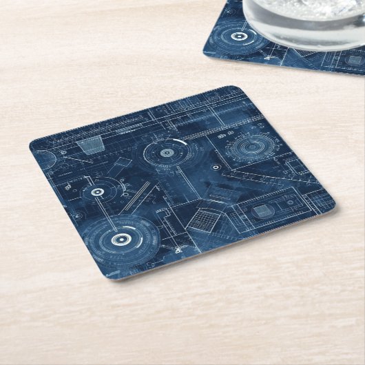 設計図のテクニカルスケッチ幾何学的 スクエアペーパーコースター (アングル)