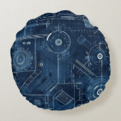 設計図のテクニカルスケッチ幾何学的 ラウンドクッション (裏面)