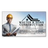 設計図を保持する設計者 | 建築サイト マグネット名刺 (正面)