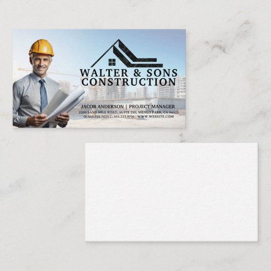 設計図を保持する設計者 | 建築サイト 名刺 (正面/裏面)