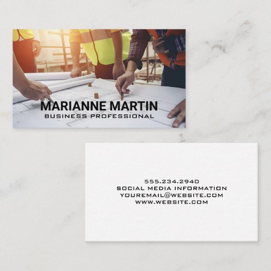 設計図を見るエンジニア 名刺 (正面/裏面)