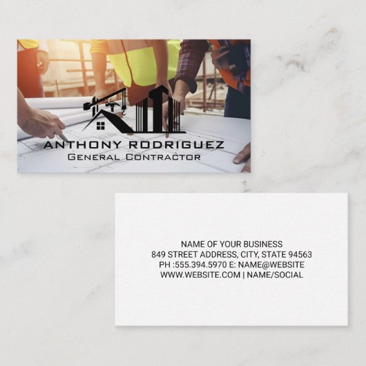 設計図を見るエンジニア | 建築 名刺 (正面/裏面)