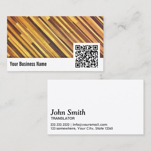 訳者のエレガントな木製の背景QRコード 名刺 (正面/裏面)