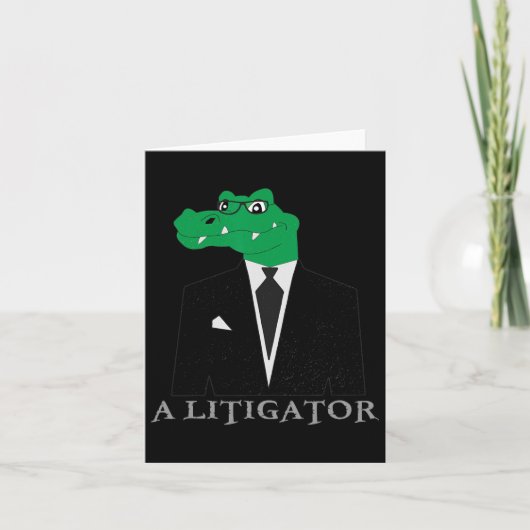 訴訟専門のワニ スーツ姿がユーモアの弁護士ギフトTシャツ カード (正面)