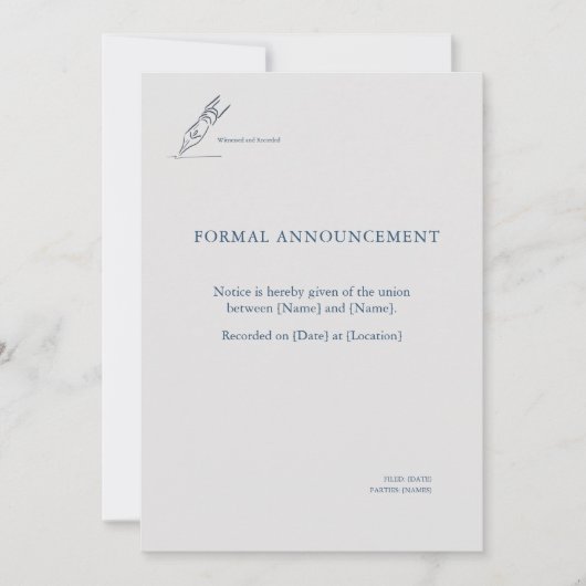 証人ペン-ミニマリストの駆け落ち発表 招待状 (正面)