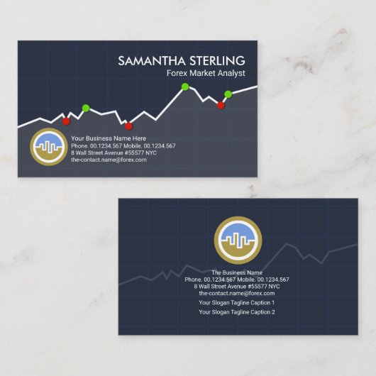 証券取引の上昇傾向グラフ財務コンサルタント 名刺 (正面/裏面)