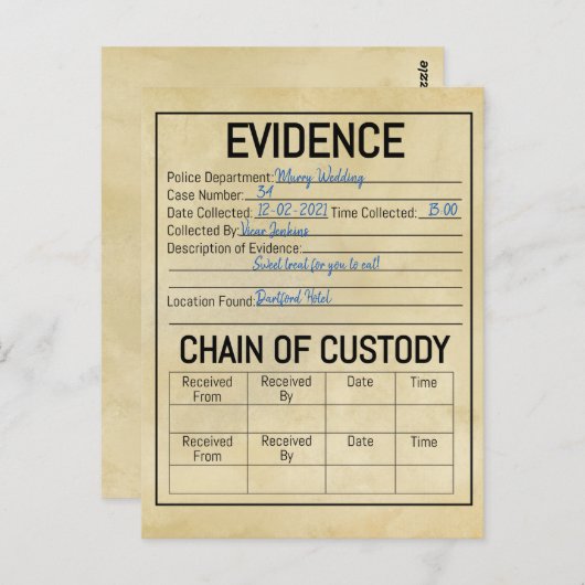 証拠管理の犯罪ゲーム役割演技フライ ポストカード (正面/裏面)