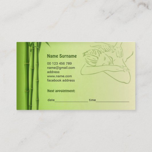 証明されたマッサージセラピストのための名刺 予約カード (裏面)