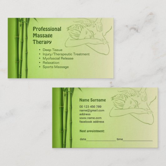 証明されたマッサージセラピストのための名刺 予約カード (正面/裏面)