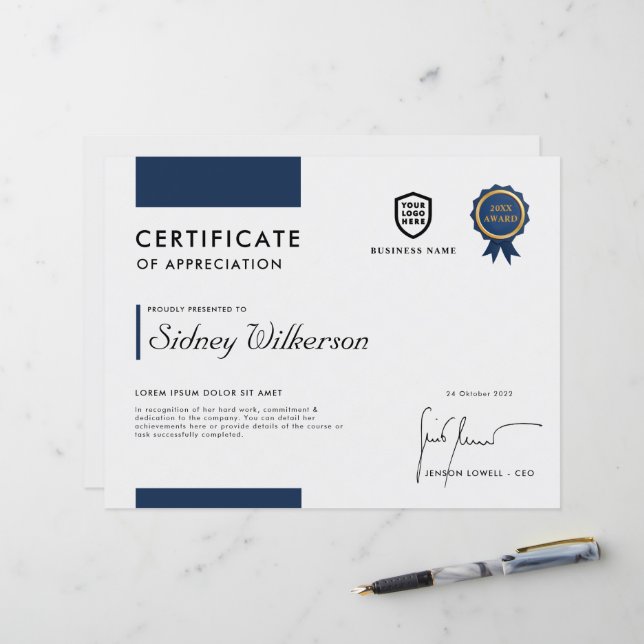 証明書 |ビジネスモダンロゴ賞のテンプレート (正面/裏面インサイチュ)