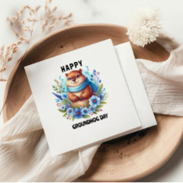 評価超過？水彩の祝グラウンドホッグの日 スタンダードカクテルナプキン