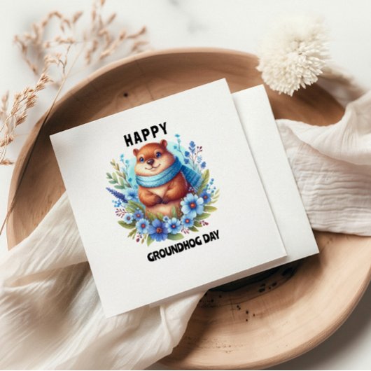 評価超過？水彩の祝グラウンドホッグの日 スタンダードカクテルナプキン