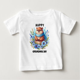 評価超過？水彩の祝グラウンドホッグの日 ベビーTシャツ