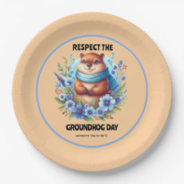 評価超過？水彩の祝グラウンドホッグの日 ペーパープレート