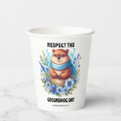 評価超過？水彩の祝グラウンドホッグの日 紙コップ (裏面)