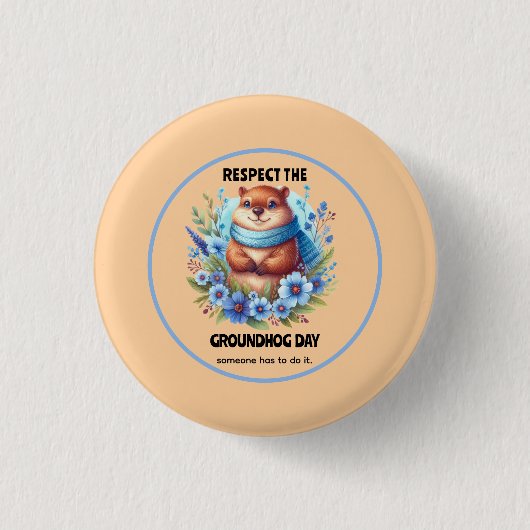 評価超過？水彩の祝グラウンドホッグの日 缶バッジ (正面)