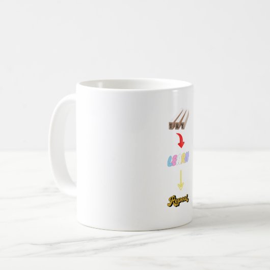試してみる。学.繰り返す。成長やる気を起こさせるサイクルTee コーヒーマグカップ (正面左)