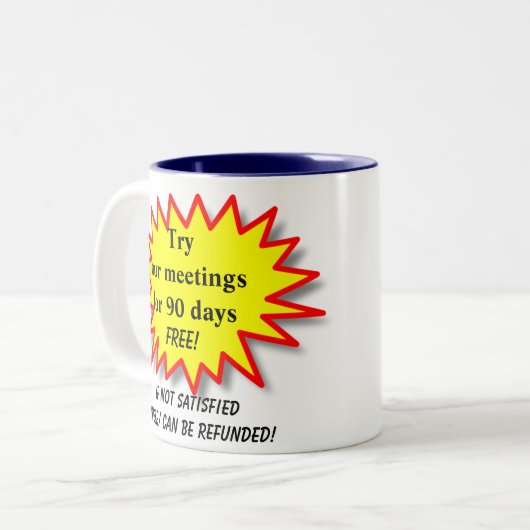 試みて下さい私達の会合を… -ユーモアのあるなオウムNAのコーヒー・マグ ツートーンマグカップ (正面左)