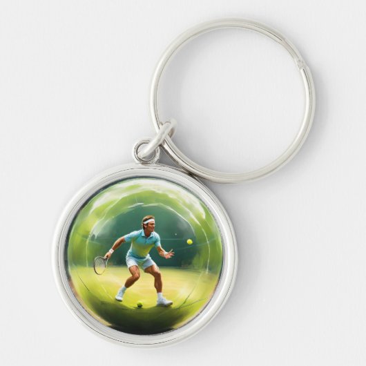 「試合に臨む:テニスボールでテニスをする人 キーホルダー (正面)