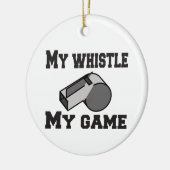 試合中に口笛を吹いて審判をする セラミックオーナメント (左)