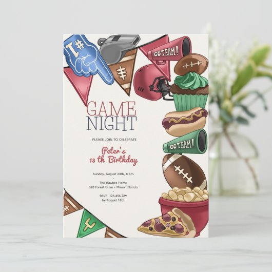 試合夜のサッカーの誕生日 招待状 (スタンド正面)